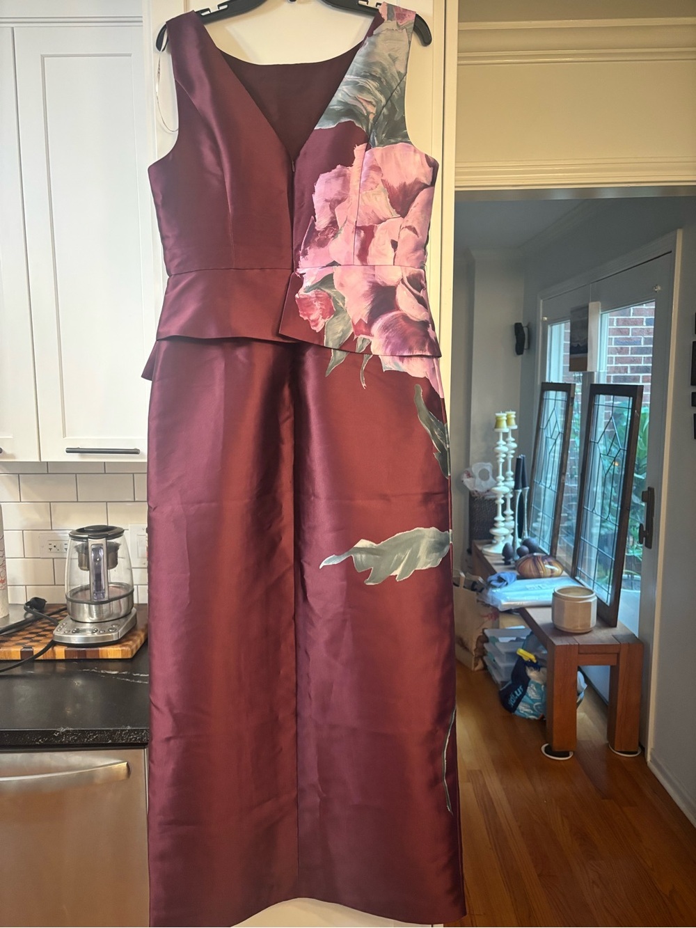 new Kay Unger Luciana floral mikado column gown in Mulberry combo - Picture 8 of 9